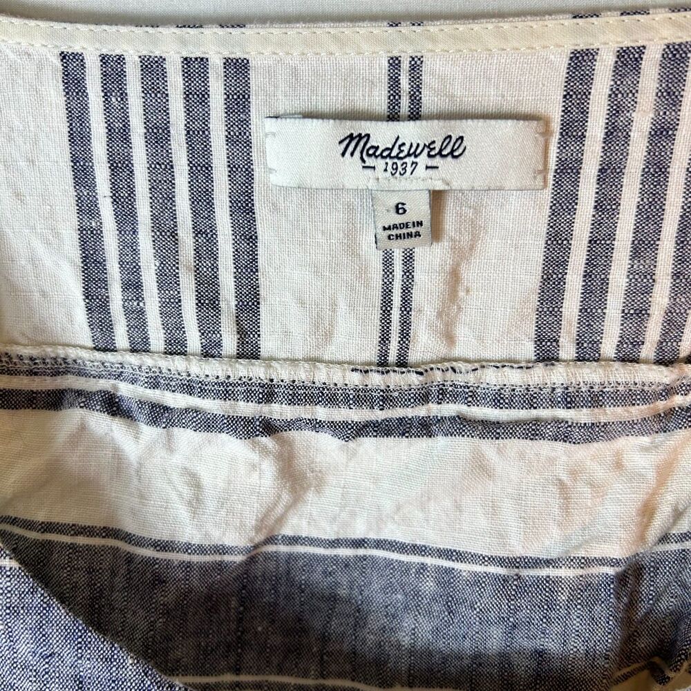 Madewell Women's Ivory Navy Striped Overlay Cross Back Sleeveless Dress Size 6 - Picture 5 of 16